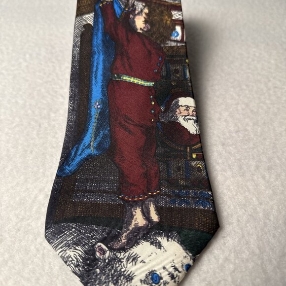 Vtg Santa Claus Christmas Tie 100% Silk Accents Dickens Style Victorian Era 57 - Picture 2 of 4